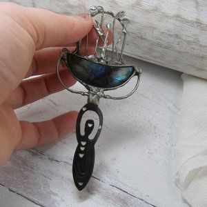 Labradorite Crescent Moon Wood Goddess Pendant Finding